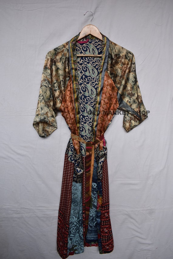 Night Robe Indian Vintage Silk Sari Robe Nightdress Kimono | Etsy