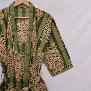 100% Cotton Indian Green Beach Kimono Robe ,Kimono Robe,Cotton Robe,Shower Robe, Maternity Robe Bath robe Dressing Gown Beachwear long/short Green