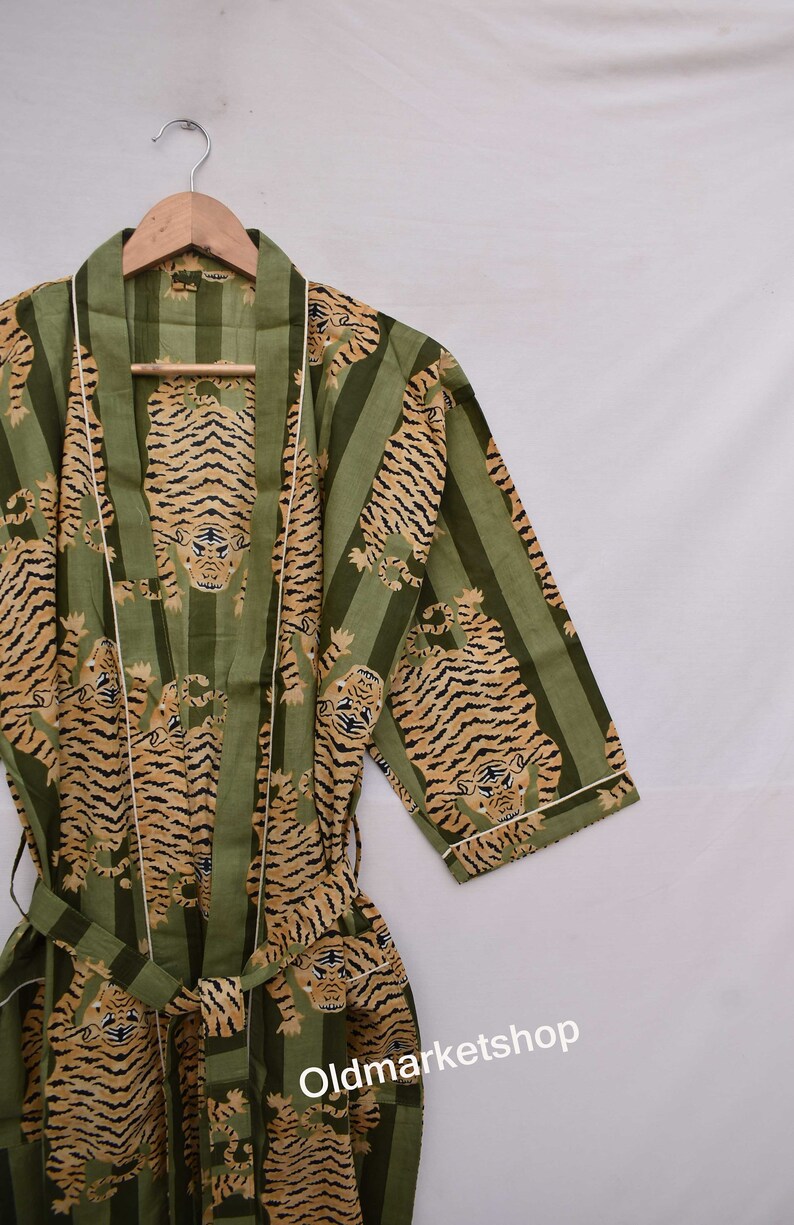 100% Cotton Indian Green Beach Kimono Robe ,Kimono Robe,Cotton Robe,Shower Robe, Maternity Robe Bath robe Dressing Gown Beachwear long/short Green