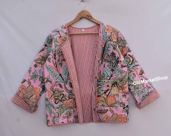 Cotton quilted reversible fashion jacket coat Floral kantha women girls jacket winter summer bohemian long short coat boho bridesmaid gift