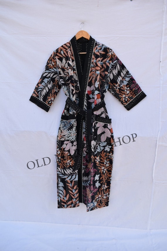 Women Men Kimono Robe Floral Print Kantha Jacket Japanese | Etsy