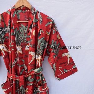 Green 100% Cotton Indian Beach Kimono Robe ,Kimono Robe,Cotton Robe,Shower Robe, Maternity Robe Bath robe Dressing Gown Beachwear long/short Red