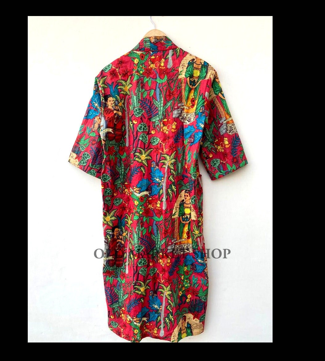 Red Cotton Frida Floral Sleepwear Robes Nightdress Kimono - Etsy