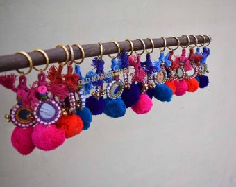 FREE SHIPPING - A set of 05 pieces  Handmade Banjara Key chains/ Tassels/ Zipper Charm/ Lanyards Handmade tassels camel tassel pompom