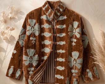 Chaqueta de moda de manga larga para mujer con bordado artesanal, abrigo reversible con estampado de flores de caramelo, chaqueta bomber boho para hombre y niña, ideal para invierno y verano.
