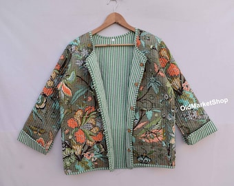 Cotton quilted reversible fashion jacket coat Floral kantha women girls jacket winter summer bohemian long short coat boho bridesmaid gift