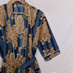 100% Cotton Indian Green Beach Kimono Robe ,Kimono Robe,Cotton Robe,Shower Robe, Maternity Robe Bath robe Dressing Gown Beachwear long/short Blue