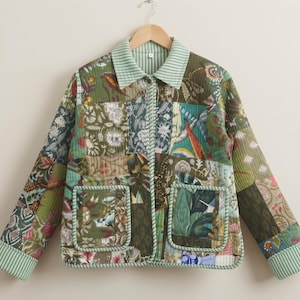 Handicraft Patchwork quilted Y2K embroidery Jackets cropped Vintage Handmade Coat Velvet gifts for her Hippie Boho Style Fashion Bomber wear