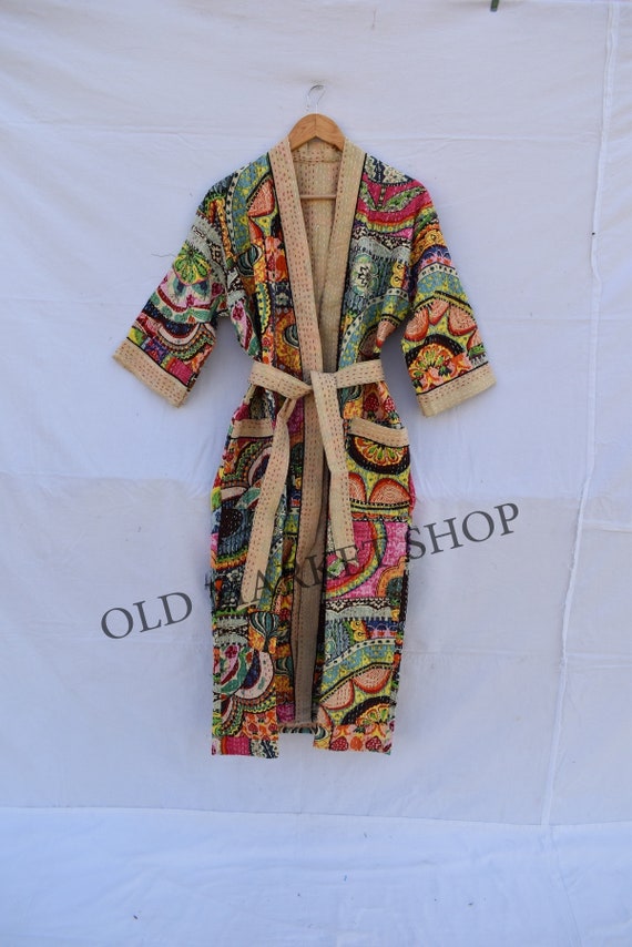 Women men kimono Robe Floral Print kantha jacket Japanese kimono style Beach wear bohemian kantha robe long coat boho bridesmaid Robe gifts