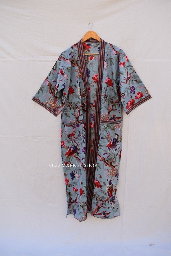 Black Royal Cotton Frida Sleepwear robes Nightdress Kimono | Etsy