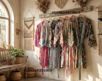 Green 100% Cotton Indian Beach Kimono Robe ,Kimono Robe,Cotton Robe,Shower Robe, Maternity Robe Bath robe Dressing Gown Beachwear long/short