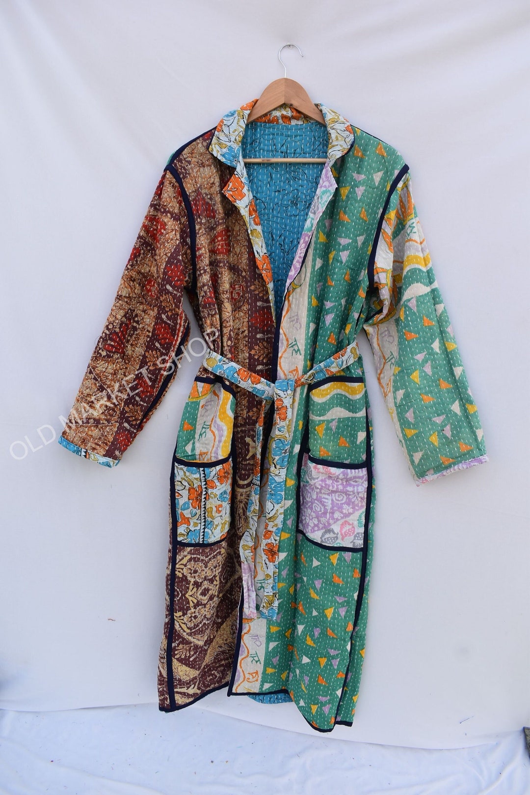 Kantha Jacket Set | Hand-Embroidered Long Jacket, Crop Top & Wide-Leg Trousers