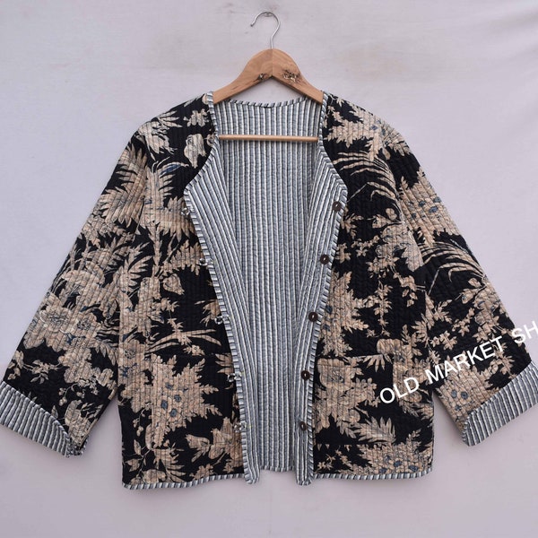 Women quilted jacket kimono Robe Floral Print kantha jacket winter summer bohemian kantha robe long coat boho bridesmaid Robe gifts