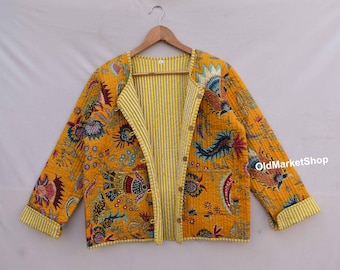 Cotton quilted reversible fashion jacket coat Floral kantha women girls jacket winter summer bohemian long short coat boho bridesmaid gift