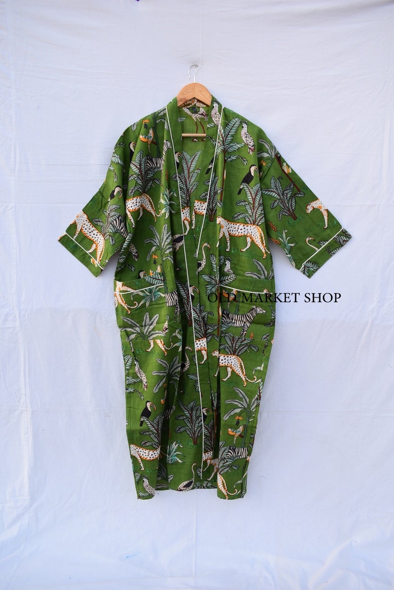 Green 100 Cotton Indian Beach Kimono Robe kimono Robecotton Etsy