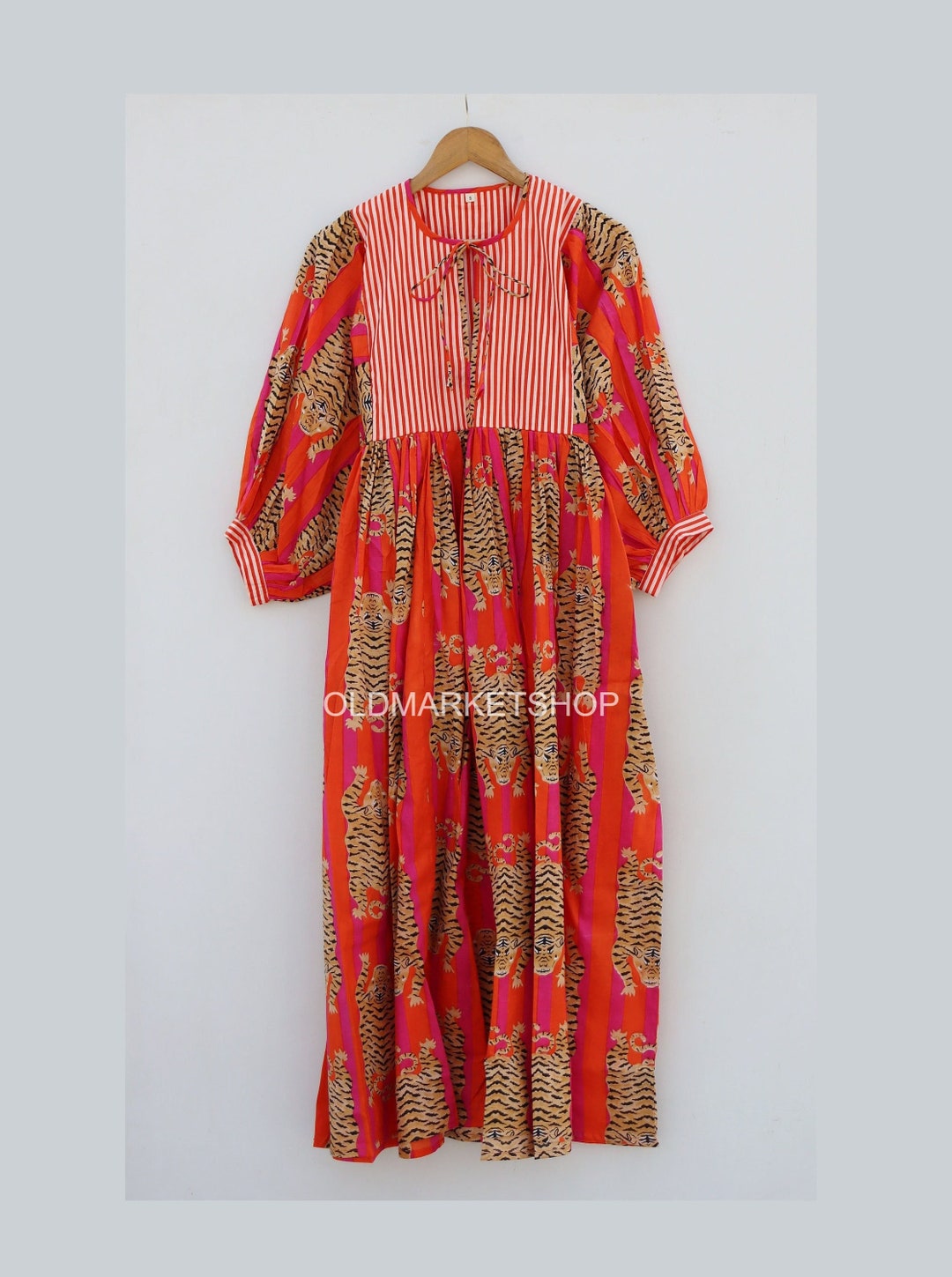 Viscose Lurex Block Print Midi Dress with Katha Work – Women’s Plus Size Casual Wear (XXL, 3XL)