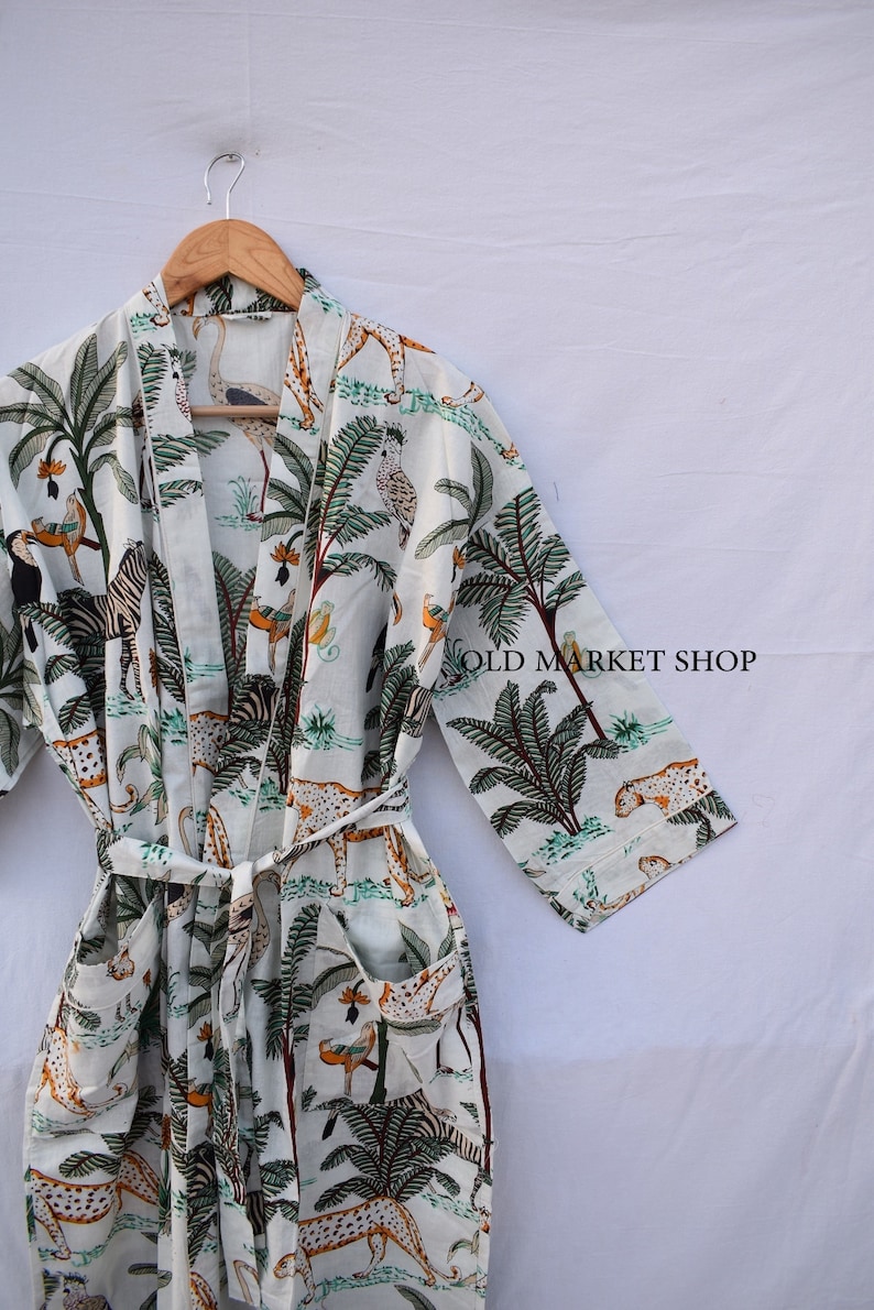 Green 100% Cotton Indian Beach Kimono Robe ,Kimono Robe,Cotton Robe,Shower Robe, Maternity Robe Bath robe Dressing Gown Beachwear long/short White