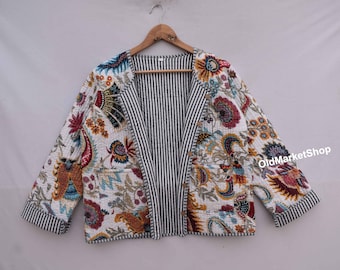 Cotton quilted reversible fashion jacket coat Floral kantha women girls jacket winter summer bohemian long short coat boho bridesmaid gift