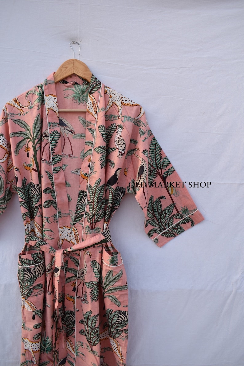 Green 100% Cotton Indian Beach Kimono Robe ,Kimono Robe,Cotton Robe,Shower Robe, Maternity Robe Bath robe Dressing Gown Beachwear long/short Peach