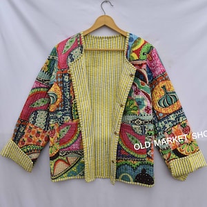 Veste de mode réversible matelassée en coton kantha florale femmes filles veste hiver été boho long manteau court boho cadeau de demoiselle d'honneur Multi print