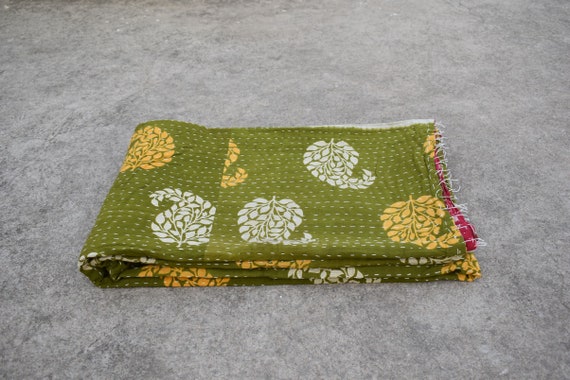 Handmade Cotton Vintage Kantha Quilt,bohemian Kantha Quilt