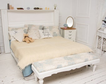 White Wool Blanket: Queen Size Bed Throw, EKO Sheep Wool