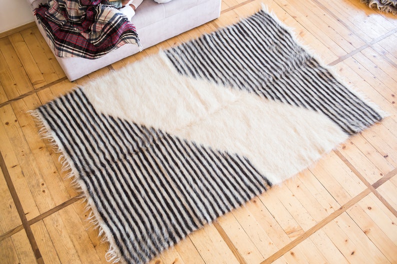 Soft Rug Area Rugs Wool Living Room Large Natural Woven Striped White