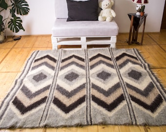 Handwoven Wool Area Rug: Carpathian Geometric Design
