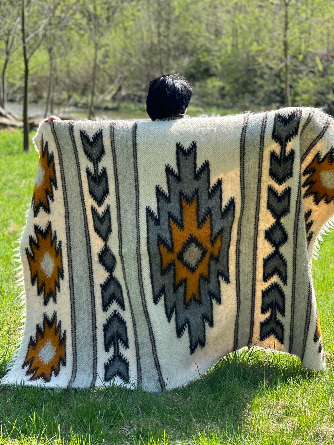 Ukrainian Wool Blanket, Wool Plaid, Decorative Carpet, Thick Wool