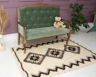 Hand Woven Wool Rug: Nordic Scandinavian Carpet, Carpathian Craft
