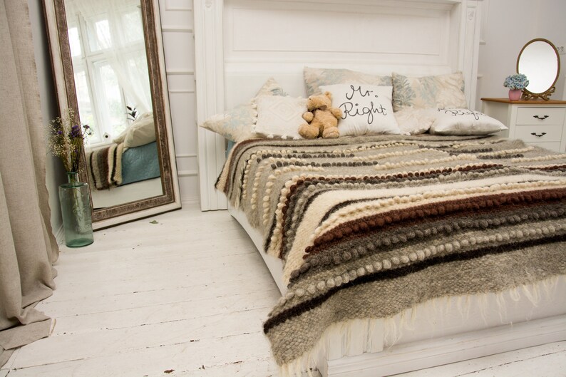 Queen Size Bedspread, Coverlet Wool Blanket, Woven Blanket, Bed Spread