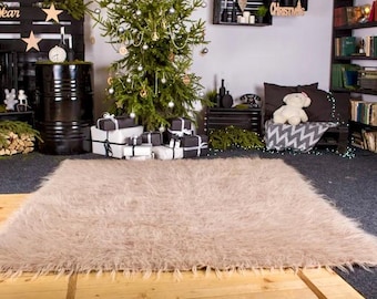 Handmade Wool Rug: Natural Sheepskin Throw Rug, Carpathian Craft