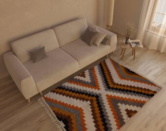 Ręcznie robiony wełniany dywan: geometryczny dywanik, Carpathian Craft