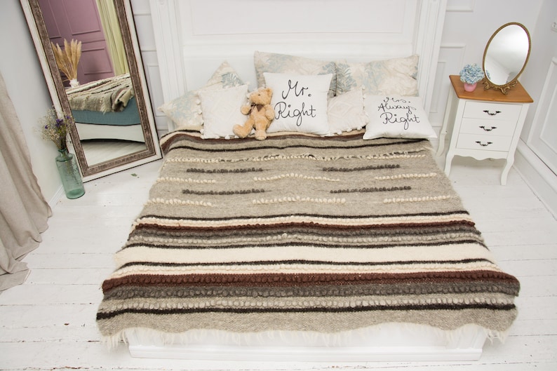 Queen Size Bedspread, Coverlet Wool Blanket, Woven Blanket, Bed Spread