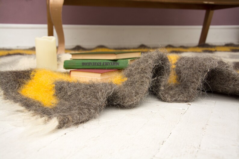 Handwoven Wool Area Rug: Yellow, Grey, Black, White image 6