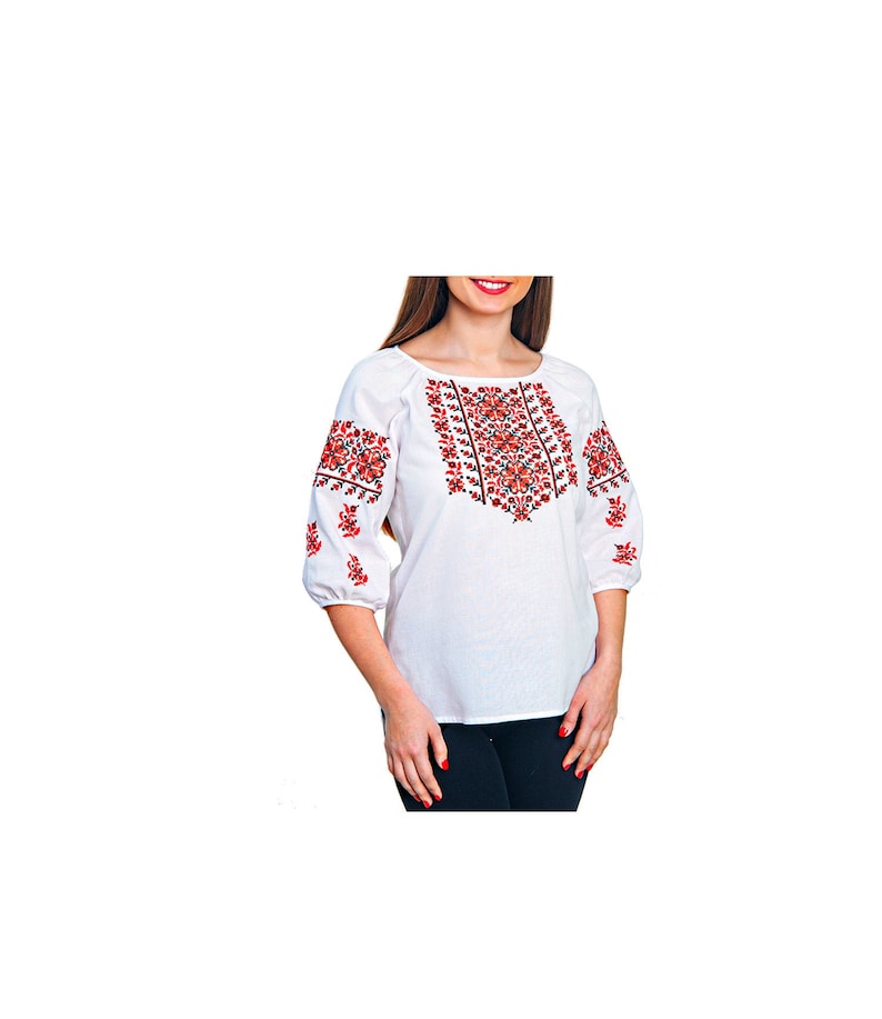 Women/'s blouse Boho White blouse Shirt nature vintage Vyshivanka white red embroidery White cotton Shirt Plus Size Top.Floral pattern