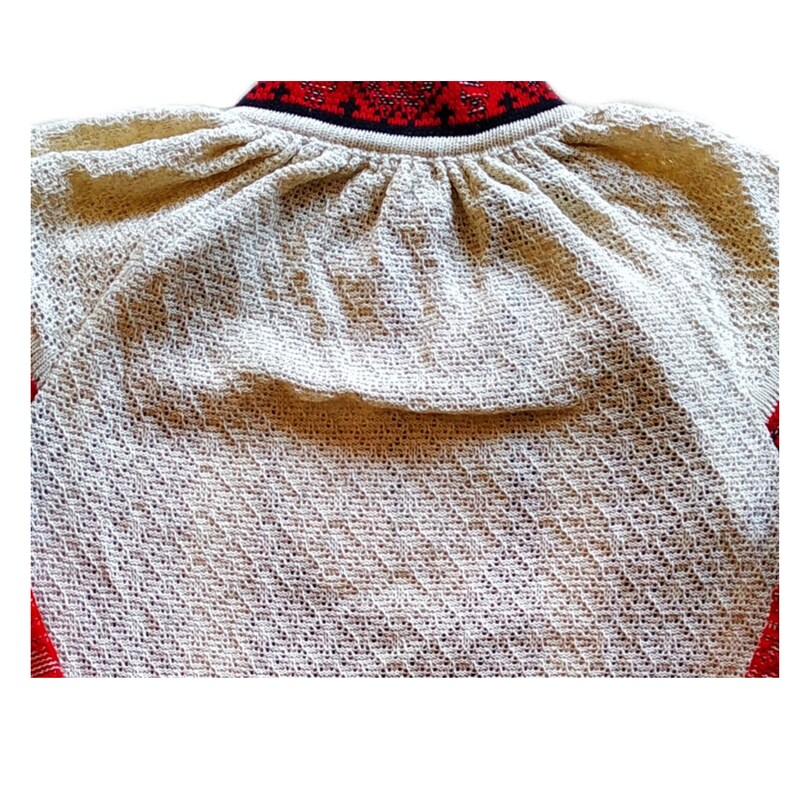 Knitted Dress Linen Dress Folk Rustic Reenactment clothing White embroidered Dress Dresses for women Mom Gift Red roses embroidery