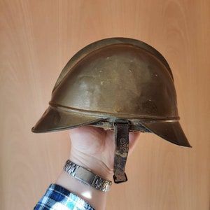 Antique German fire brigade helmet, brass, heavily used