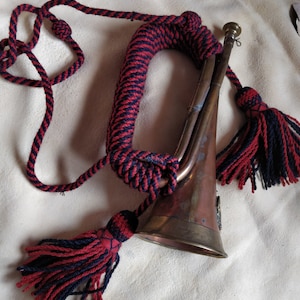 Vintage Signal Horn with beautifull tassels, trumpet, shabby chic, brocante decor,