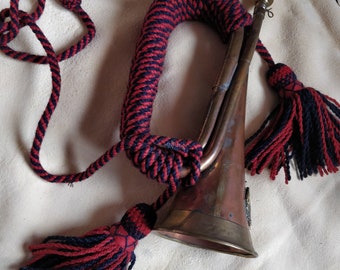 Vintage Signal Horn with beautifull tassels, trumpet, shabby chic, brocante decor,