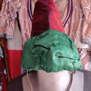 Antique Oriental Theater hat, Turban, ca 1900s , Boudoir decor, red and blue