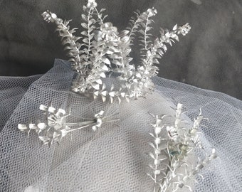 Corona de mirto de plata alemana, tiara de mirto, aniversario de bodas, tiara de novia, tiara de boda vintage, ramillete, prendedor de solapa de mirto, novia,