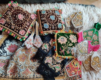 Heavily beaded Schaumburg Lippe folk dress parts, ladies apron, neckties, pin cushions, vintage and antique