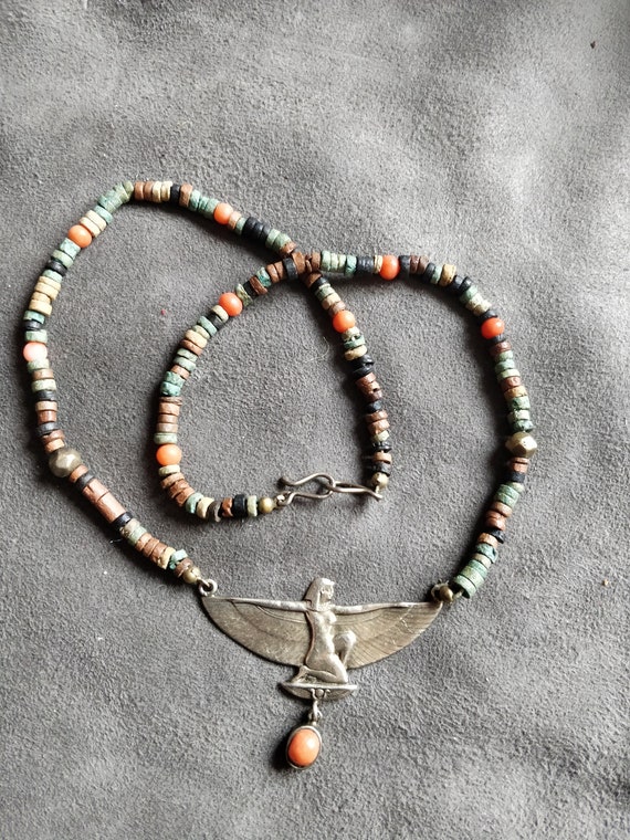 Egypt revival necklace, Isis, antique, winged Isis