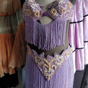 Vintage traje de espectáculo rosa, burlesque, danza oriental, lentejuelas rosa claro, cuentas, brocante,
