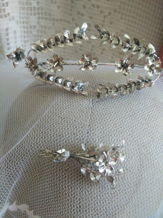 German silver myrtle crown, myrtle Tiara, wedding… - image 2