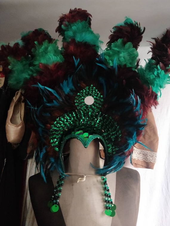 Hat Showgirl Skull Cap Feather Bonnet 