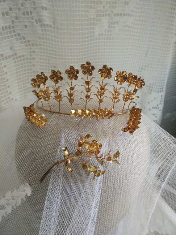 Old golden myrtle wedding Tiara, vintage german my