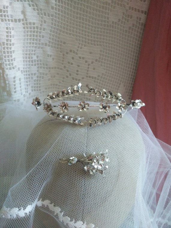 German silver myrtle crown, myrtle Tiara, wedding… - image 1