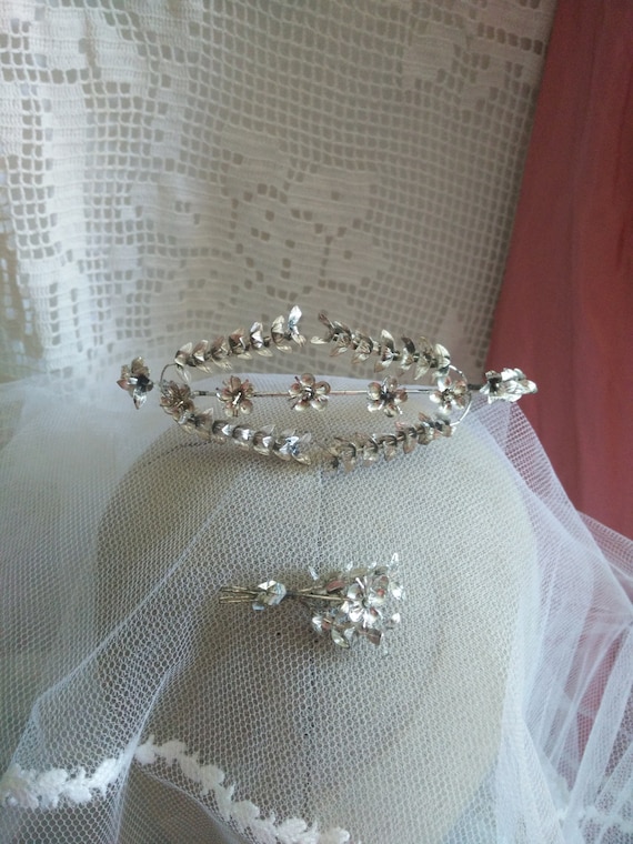 German silver myrtle crown, myrtle Tiara, wedding… - image 1